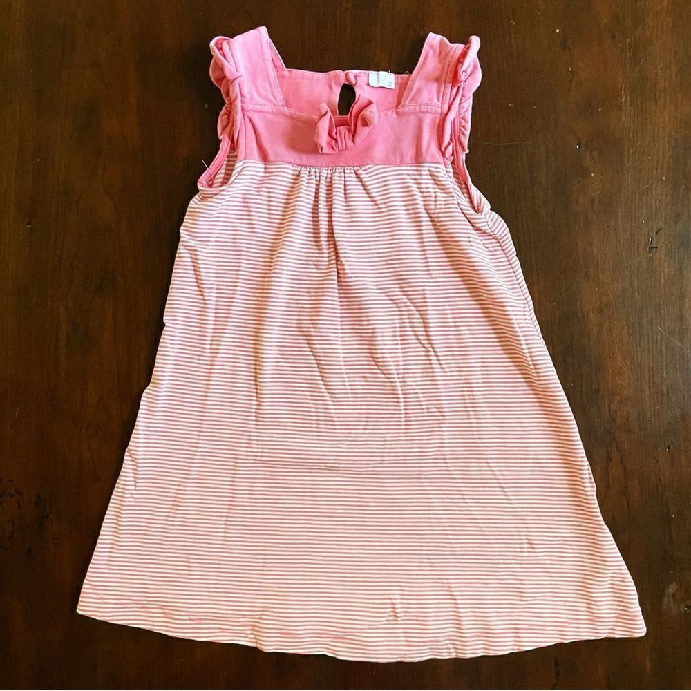 Little Girls Pink Striped Summer Dress Sleeveless Bow Size 5 T (fits 3-5T)